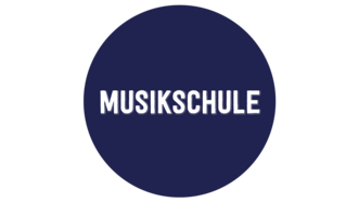 dunkelblauer, runder Button mit Aufschrift Musikschule