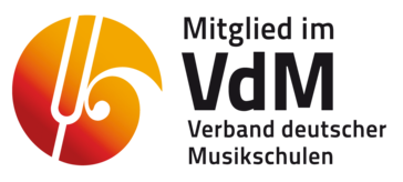 Logo des VdM, Text im Logo: Mitglied im VdM Verband deutscher Musikschulen